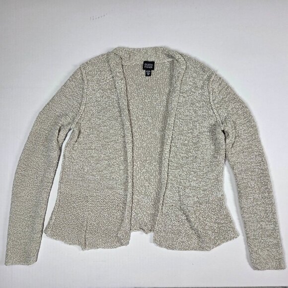 Eileen Fisher Cardigan XS Beige Neutral Open Front Textured Coastal Beachy - Picture 2 of 7